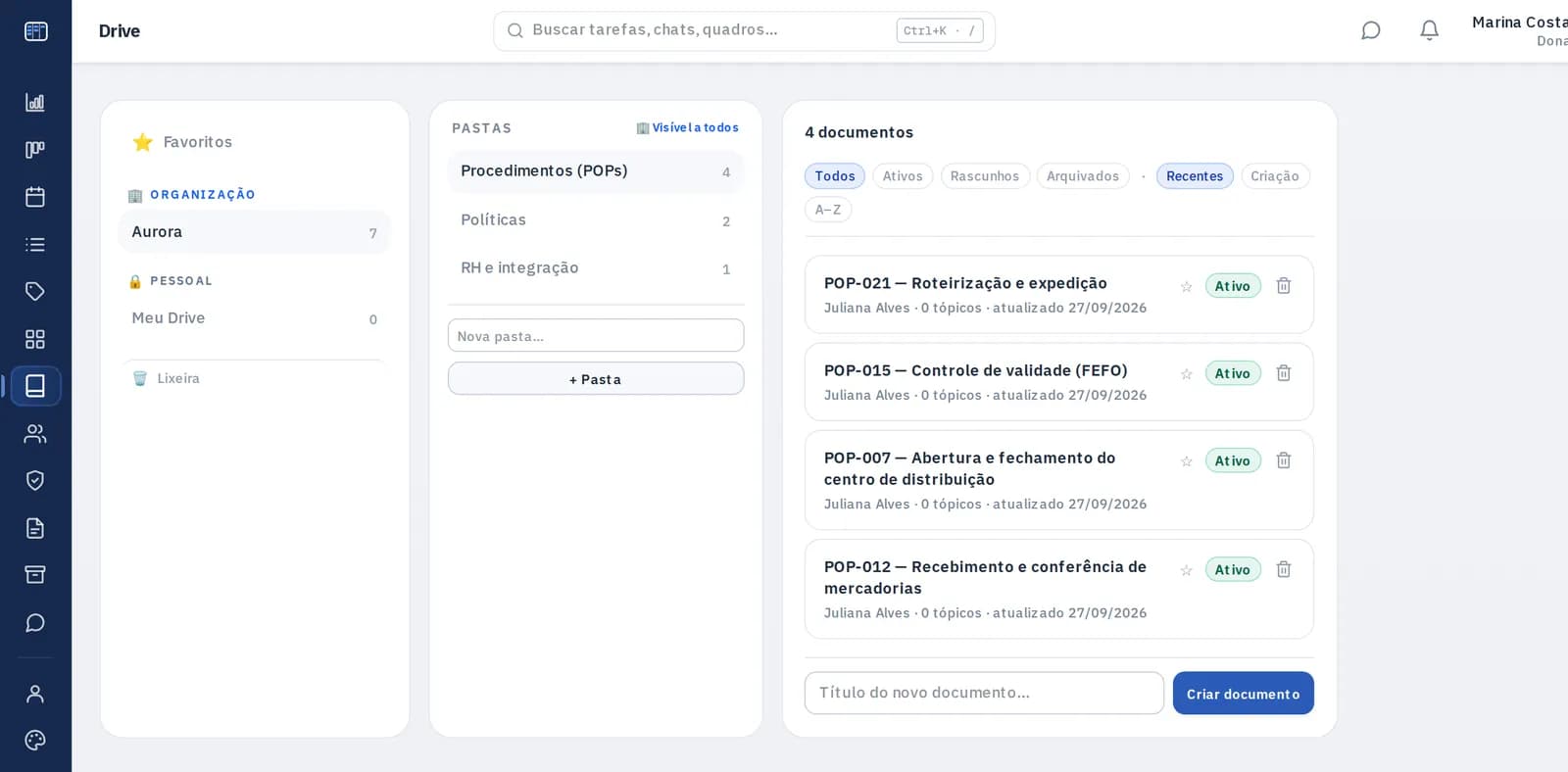 Drive do Kanvo com a pasta de procedimentos (POPs)